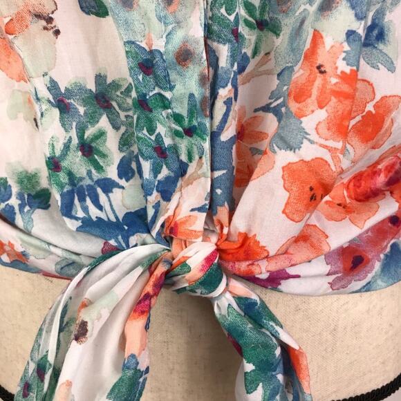 Zara Floral Tie Front Blouse Long Sleeve Button Down Multi Color Womens Sz Med - Picture 5 of 8